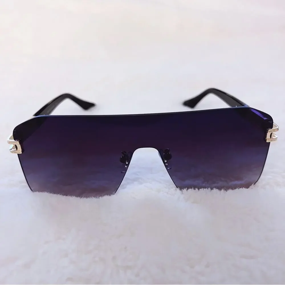 Sadie Black Oversized Rimless Flat-Top Sunglasses